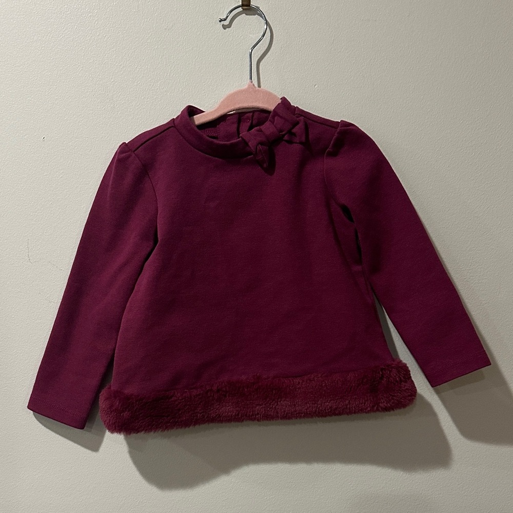 Janie and Jack Maroon Sweatshirt with Bow and Fur Trim